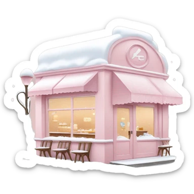 pale pink coffee shop covered in snow sticker