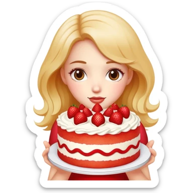 Beautiful girl holding a big strawberry cake in both hands sticker