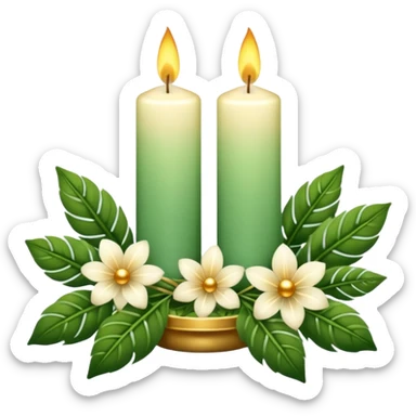 Aesthetic scenic romantic vintage styled beautiful gorgeous holy divine spiritual pretty elegant sparkly shiny scene of Candles, flowers, plants leaves, scenic aesthetic scenery sticker