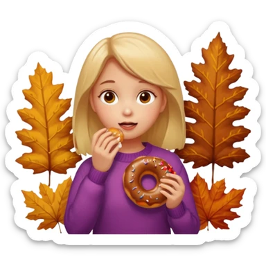 Girl eating a donut autumn scenery sticker