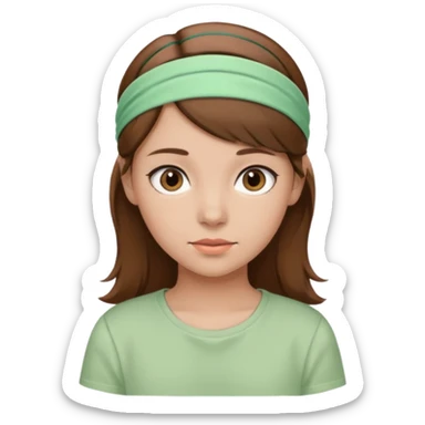 Brown hair girl wearing pastel green shirt and headband sticker