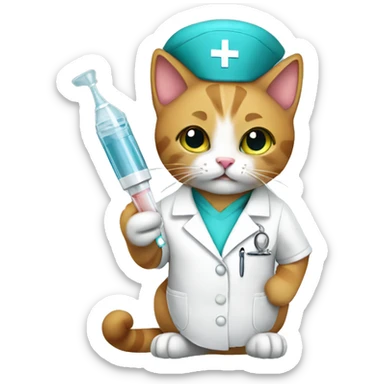 Nurse cat holding syringe  sticker