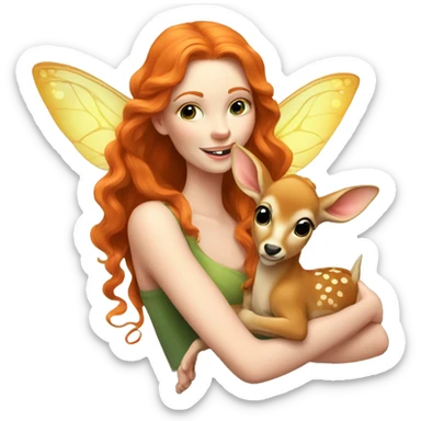 Beautiful ginger fairy with a baby fawn  sticker