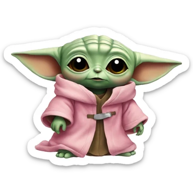 Baby yoda wearing pink sticker