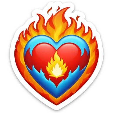 Hazme el corazón rojo y con fuego y que el fuego sea azul verdoso sticker
