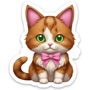   brown cat with green eyes and a pink bow sticker