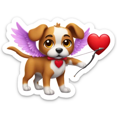 dog with wings, a bow and heart arrow as valentine cupid sticker