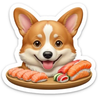 happy corgi eating sushi sticker