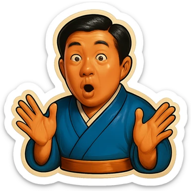 The same Japanese man in traditional kimono looks at the viewer with a surprised look, and his hands are empty sticker
