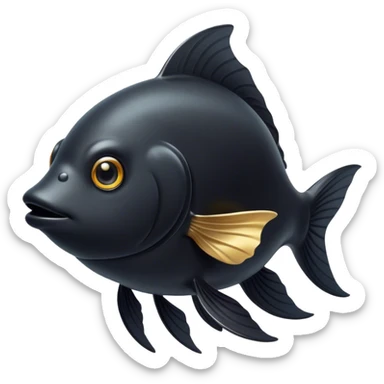 Cinematic Noble Black Goldfish Portrait Emoji, Poised and regal, with a sleek, streamlined build and a lustrous, deep black body, deep-set soulful golden eyes, Simplified yet sharp and sophisticated features, highly detailed, glowing with a soft, dignified glow, high shine, intelligent and graceful, stylized with an air of aquatic elegance, focused and attentive, soft glowing outline, capturing the essence of a watchful and confident aquatic companion, so majestic it feels as though it could glide out of the screen with effortless authority! sticker