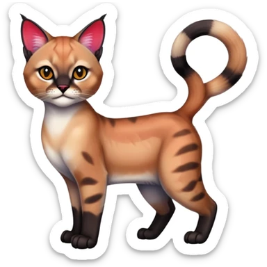 Colorful Neon exotic iridescent Red and black and edgy and cute tropical shiny Fantasy-Siamese-Bobcat-Caracal-Scottish-Fold-feline-Fakémon-feline-hybrid (full body) sticker