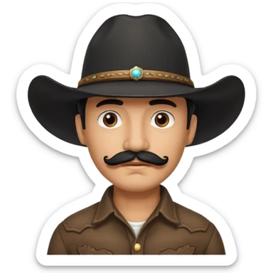 Man with black mustache, wearing black cowboy hat, facing sideways  sticker