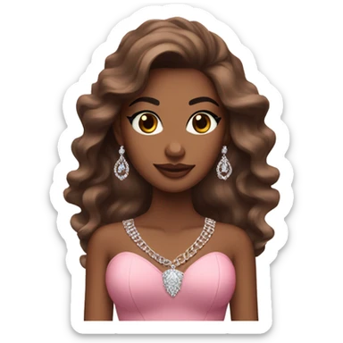 elegant brown skinned woman with long hair  and diamond necklace and brown eyes with lashes and pink corset sticker