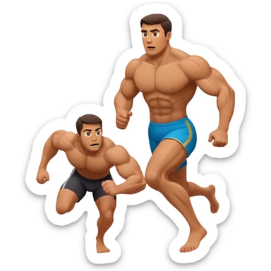 a muscular man afraid and running from his wife sticker