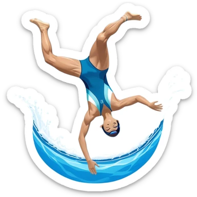 An icon showing an athlete mid-flip diving from a high springboard into a clear blue pool. The design captures the elegance of the twist, the splash below, and the height of the jump. Transparent background emphasizes the precision, grace, and thrill of diving as a sport. sticker