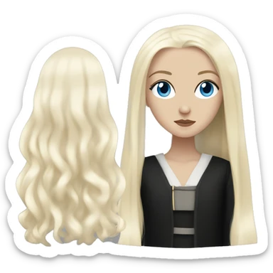 a young goth girl with blue eyes, long black hair with a blond underneath layer like narcissa malfoy sticker