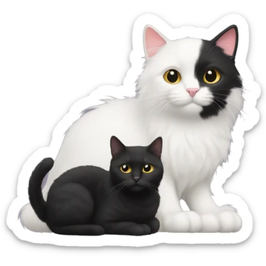 Black cat next to a white cat with fluffy fur sticker