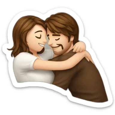europeans lovers with brown hairs hugging in comforter ball sticker