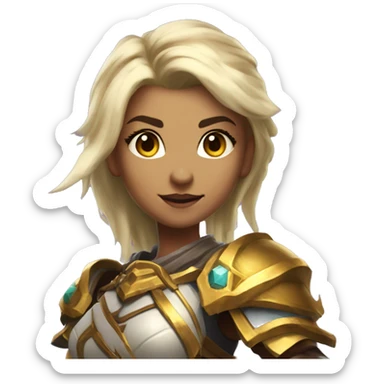 female hoypaladin from world of wacraft with a golden lightig hamer in the hand sticker