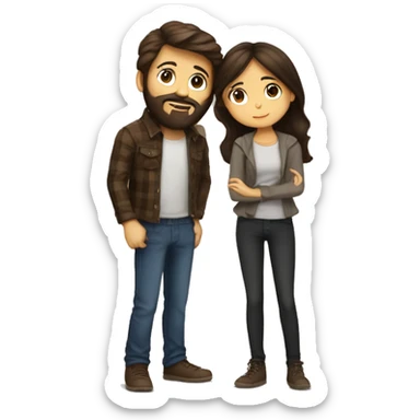 Brunette girl kiss on check brunette boy with beard sticker