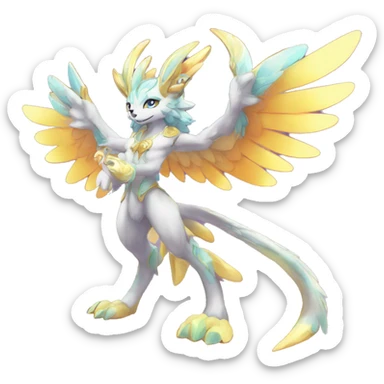 Anthro Sona Colorful Godly Celestial Shiny Fakemon Fantasy Creature Full Body sticker