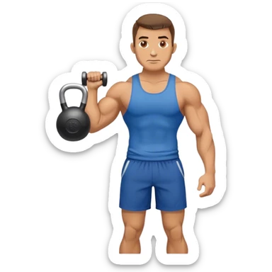 buff man with blue shorts holding kettlebell sticker
