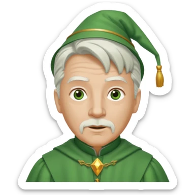 The Wizard from The Wizard of Oz with light skin, brown eyes, white hair, green outfit sticker