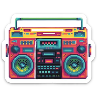 boombox with 1980s vibe, bright colors sticker