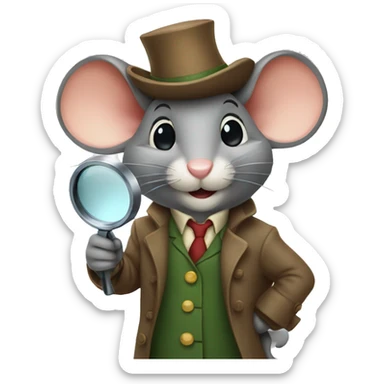 mouse detective holding a magnifying glass sticker