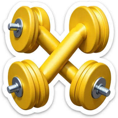 Generate a high-quality image of two generic yellow dumbbells stacked in a cross shape on a plain white background, realistic shading and lighting, no logos or brand markings, high-resolution.
 sticker