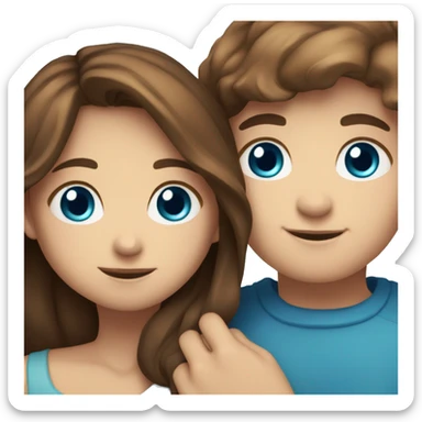 Girl with brown hair and blue eyes hugs boy with brown hair and blue eyes sticker