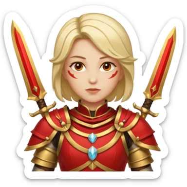 Ember Baroness + gold-red cuirass + twin blades. negative : characters sticker