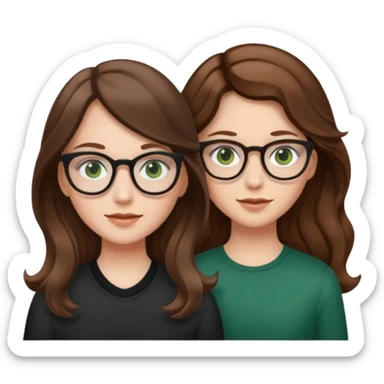 uma menina branca com óculos, cabelo longo castanho claro e olhos verdes e outra menina branca com cabelos ondulados castanhos escuros e olhos marrons sticker