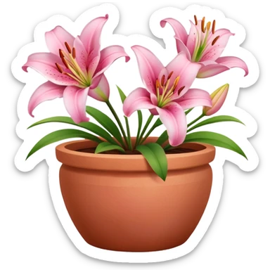 pink lily flowers in a clay pot sticker