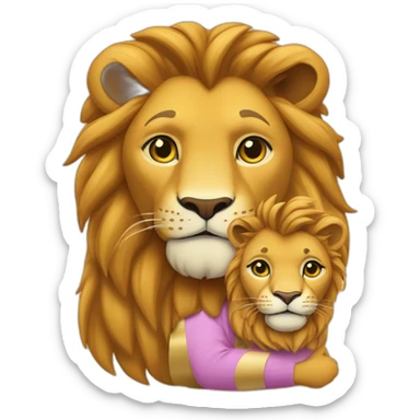Un lionne avec son enfant sur son dos sticker