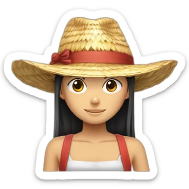 Tête de Luffy en fille avec des cheveux longs et son chapeau de paille sticker