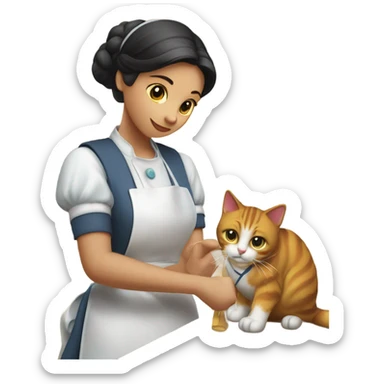 kitchen maid cleaning the cat sticker