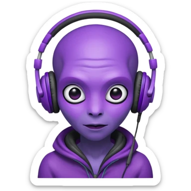 headphone wearing alien, purple haired sticker