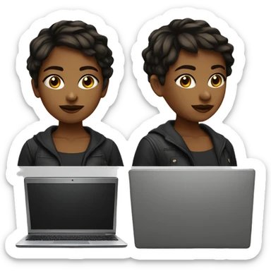 Crypto girl short hair dark, have laptop and shook  sticker