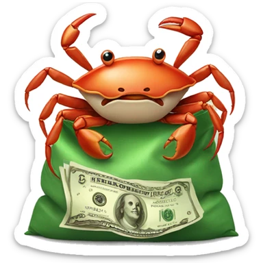 crab with a bag of money sticker