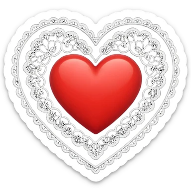 red and black heart with white lace sticker