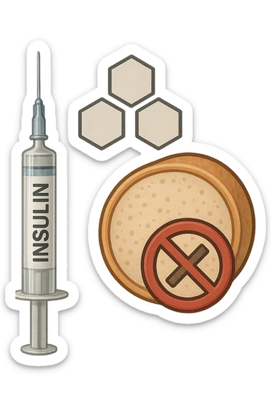 realistic and clear icon of insulin resistance, no background, 2:3 aspect ratio, symbol with insulin, glucose, and a cell with a block or resistance sign sticker