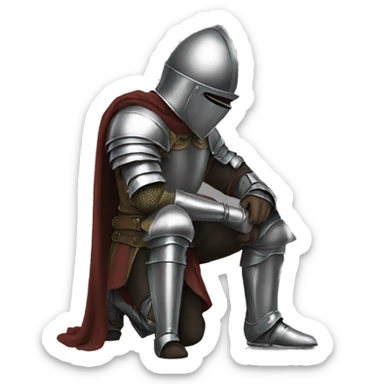 a knight crouching on one knee with his head down sticker
