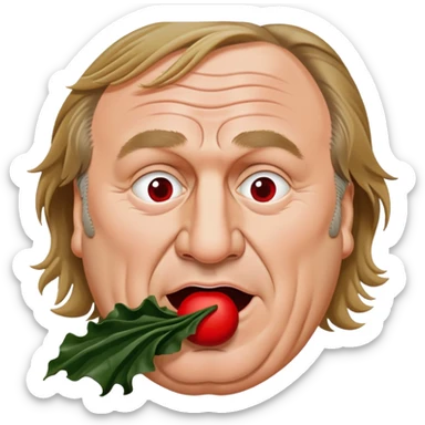 Gérard Depardieu with red nose eating seaweed sticker