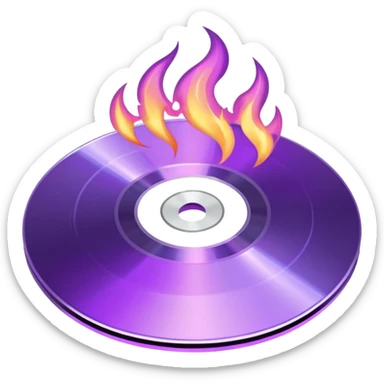 A minimalist CD disc with a subtle fire design, purple flames sticker