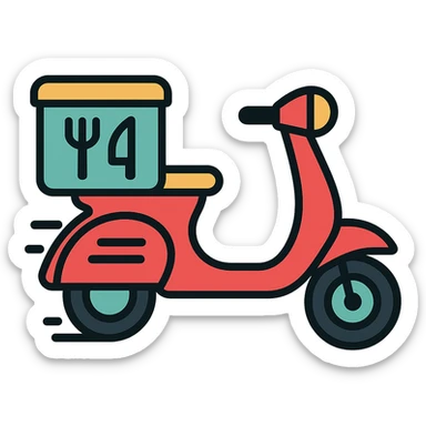 Add a wind effect to the food delivery bike, keep the color outline icon style, no background. sticker
