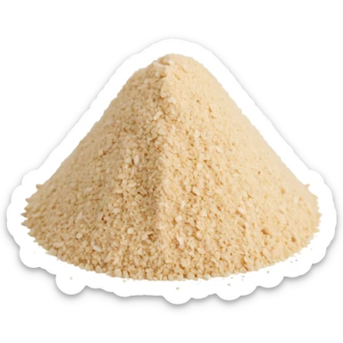 small pile or light scatter of pale beige garlic powder, fine and dry texture, soft matte finish, tiny uniform granules forming a smooth slightly rounded mound, apple emoji style, soft lighting, subtle shadows, transparent background, emoji scale sticker