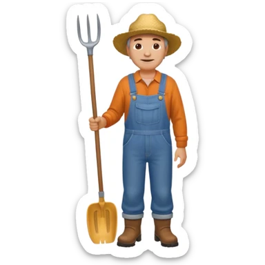 Farmer with Straw Hat
A middle-aged farmer wearing overalls and boots, holding a pitchfork or a bundle of hay. sticker