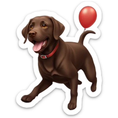 Happy-chocolate-labrador-playing-with-flying-baloon sticker