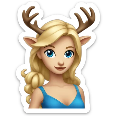 blonde girl dancer with blue eyes, have one big horn of deer in her right hand sticker